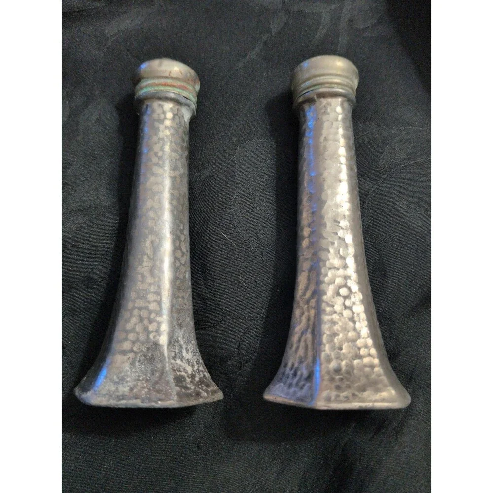 Vintage Presto CCC 63 Hammered Nickel Silver Heavy Salt & Pepper Shakers Set